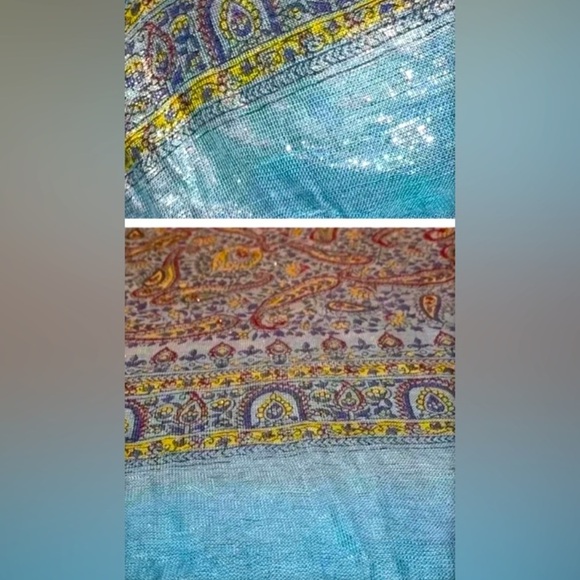Elegant Ladies Fashion Scarf in Shimmery Aqua Paisley Print - Picture 5 of 5